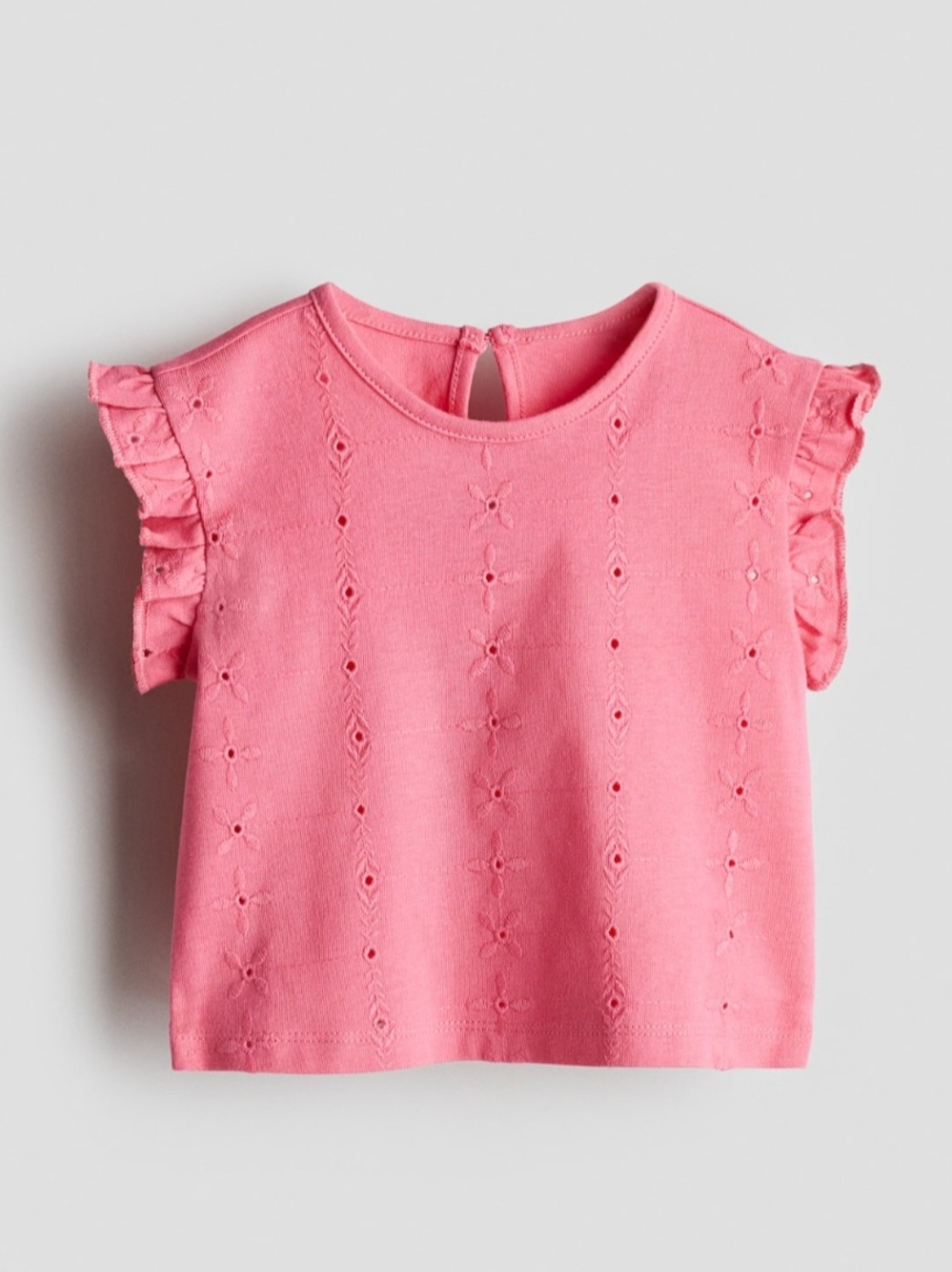 H&M Pink Eyelet Ruffle Sleeve Knit Top